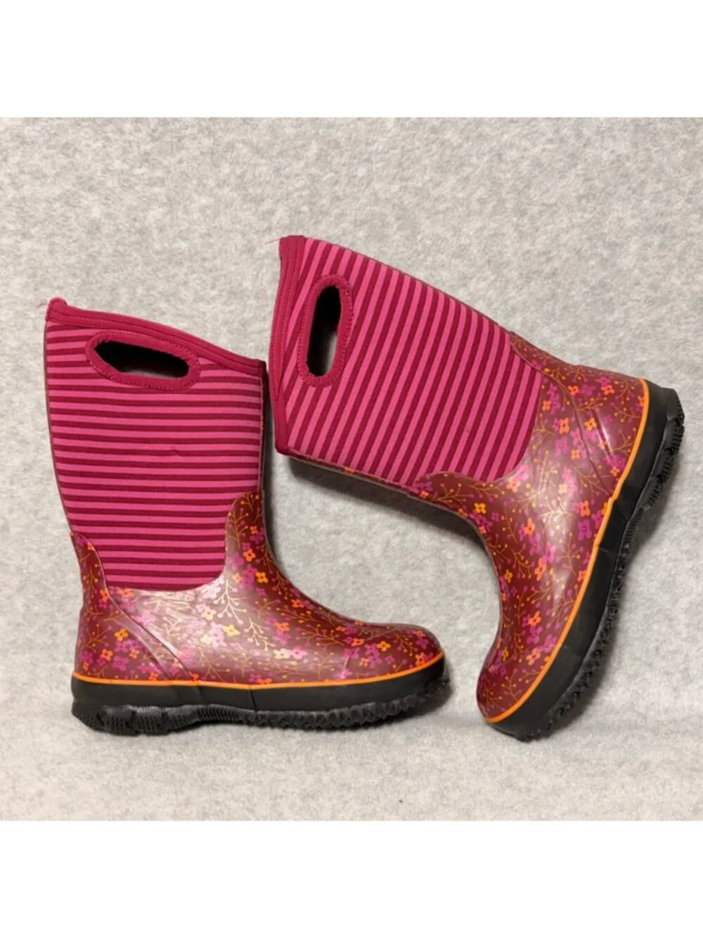 Bogs Boots Kids Sz 5 Classic Pink Flower Stripe Waterproof Winter Snow -30°F
